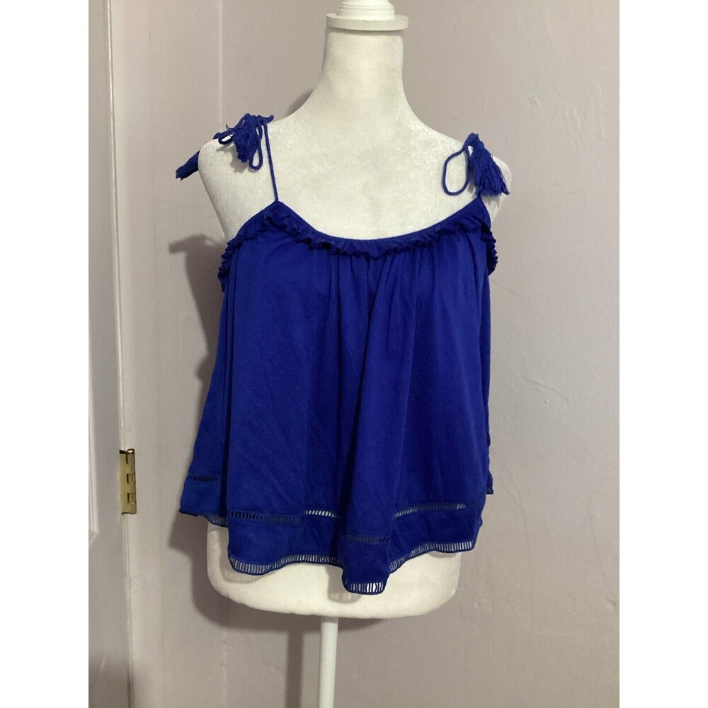 Lulu’s Blue Blouse Tassel Straps Sleeveless M